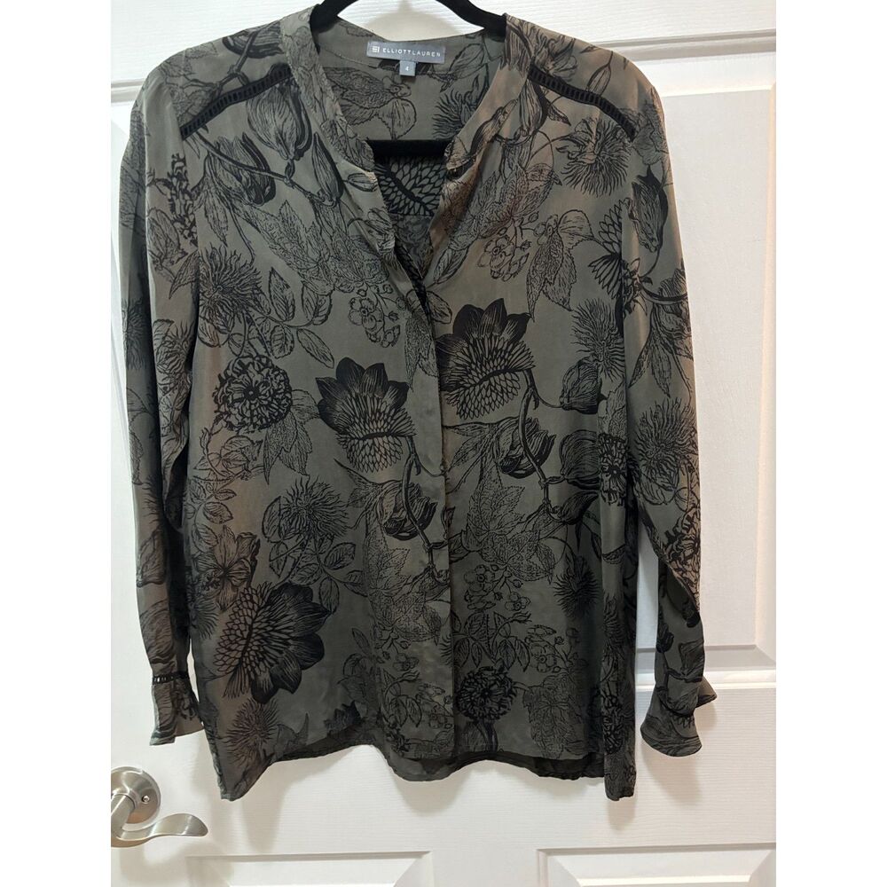 Elliott Lauren Velvety Long Sleeve Blouse Pristine 4 Greenish Sage